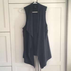 Joan Vass Faux Leather Open Front Vest Size M